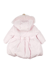 Mintini Pink Coat With Bows & Faux Fur Hood  - MB4459
