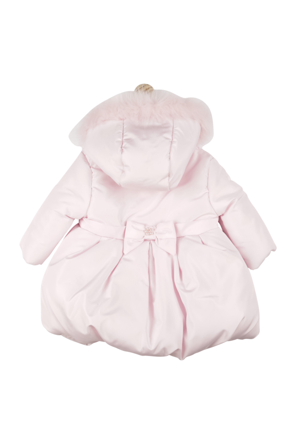 Mintini Pink Coat With Bows & Faux Fur Hood  - MB4459