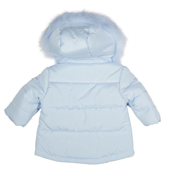Mintini Boys Baby Blue Coat With Faux Fur Hood - Winter MB4702