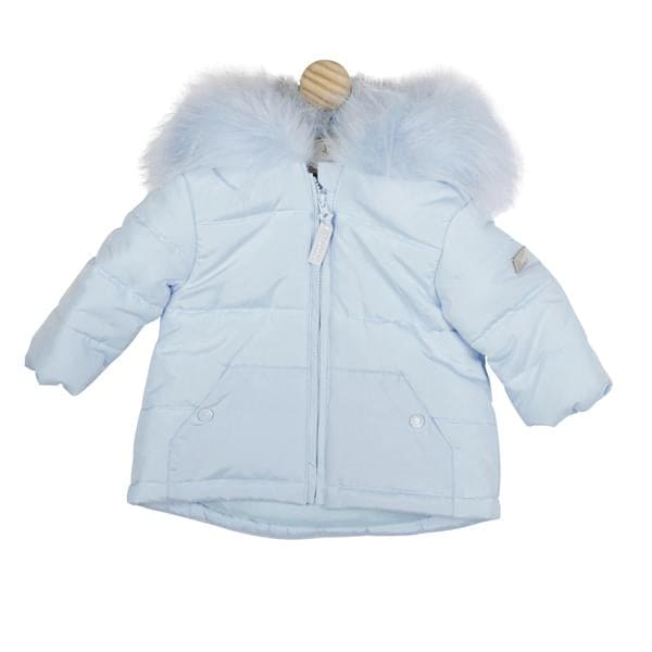 Mintini Boys Baby Blue Coat With Faux Fur Hood - Winter MB4702