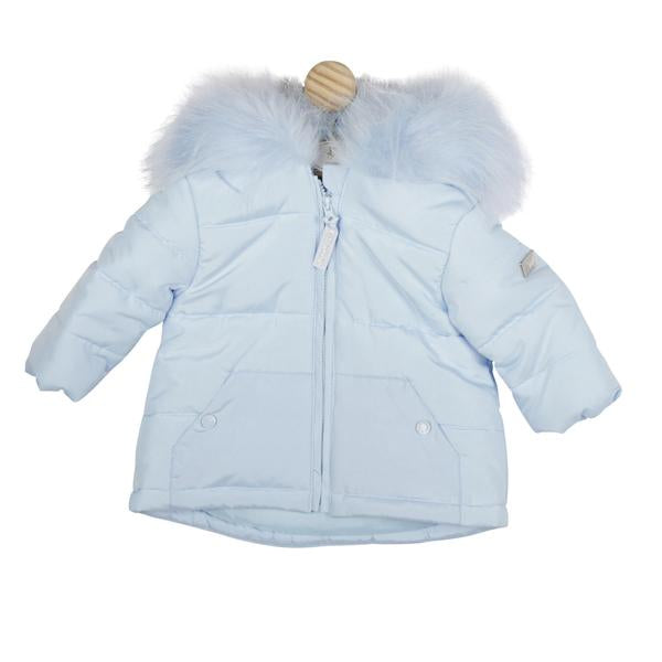 Mintini Boys Baby Blue Coat With Faux Fur Hood - Winter MB4702