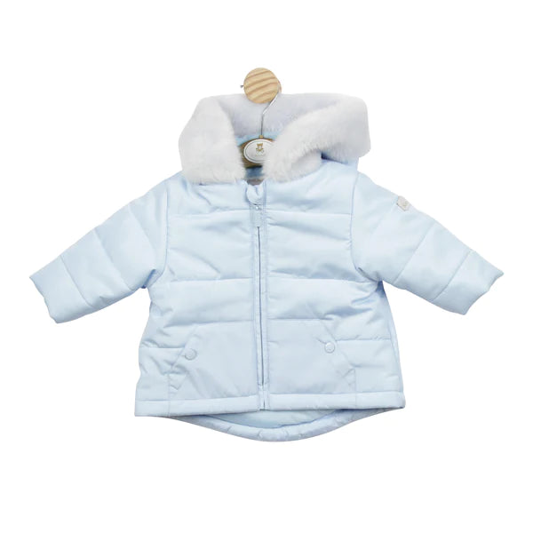 Mintini Boys Baby Blue Coat With Soft Faux Fur Trim - MB4958