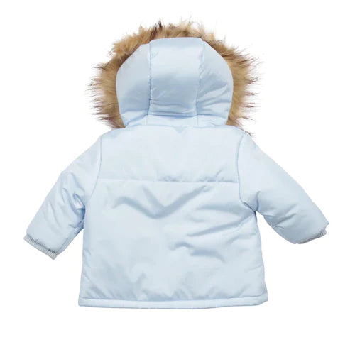 Mintini Boys Blue Winter Coat With Fur Trim Hood - MB5024