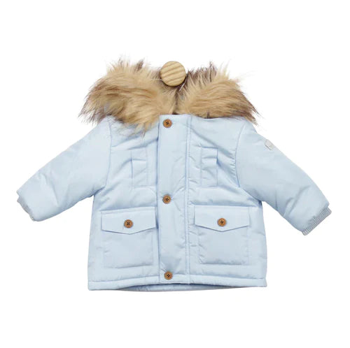 Mintini Boys Blue Winter Coat With Fur Trim Hood - MB5024