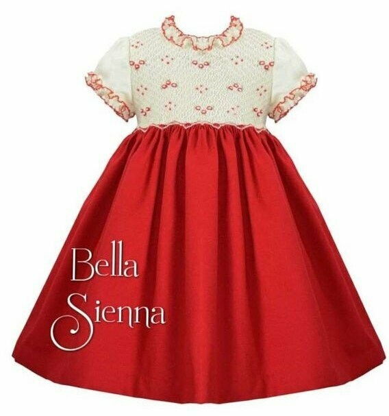 Pretty Originals Cream & Red Smocked Dress MT01107