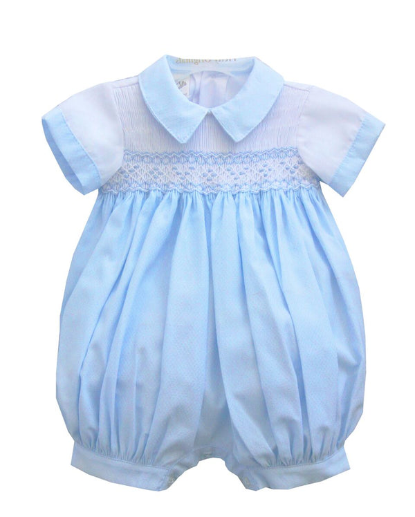 Pretty Originals Boys Blue & White Smocked Romper - MT00933