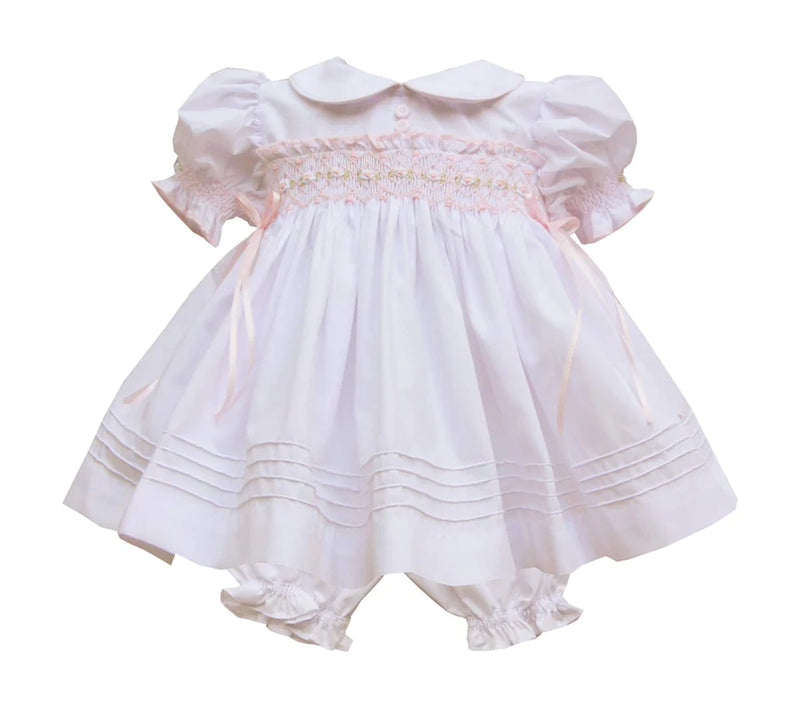 Pretty Originals White & Pink Smocked Dress, Bloomers & Headband Set - MT02183