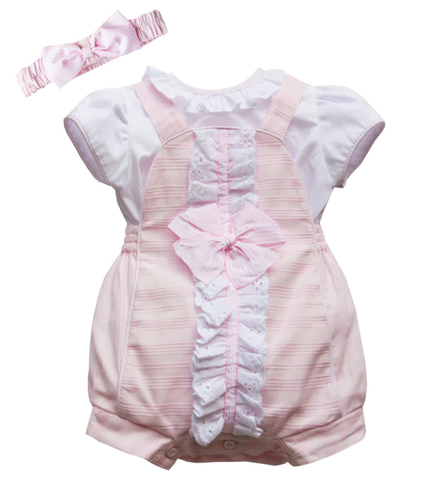 Pretty Originals Pink & White Dungaree Set With Headband - MT02198