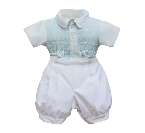 Pretty Originals Boys Blue & White Smocked Outfit - MT02219