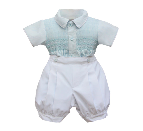 Pretty Originals Boys Blue & White Smocked Outfit - MT02219