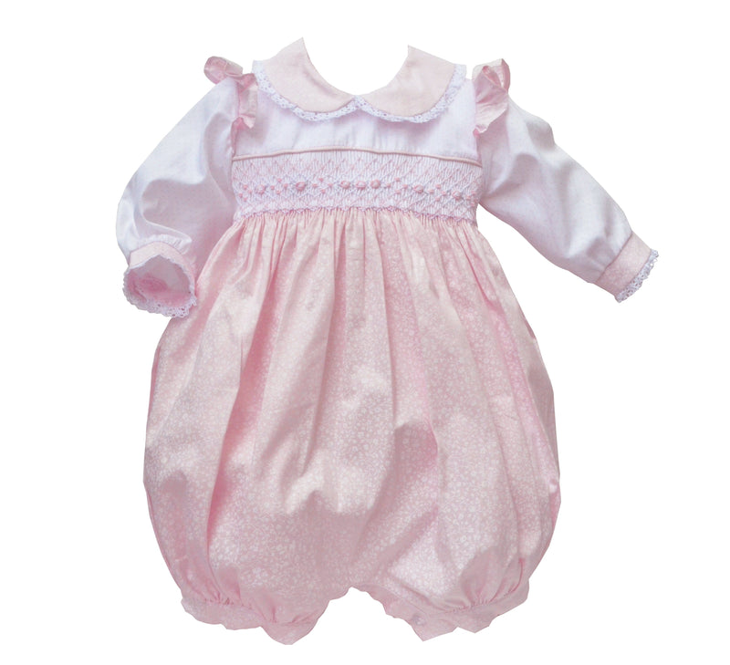Pretty Originals Pink & White Smocked Floral Romper & Headband - MT02239