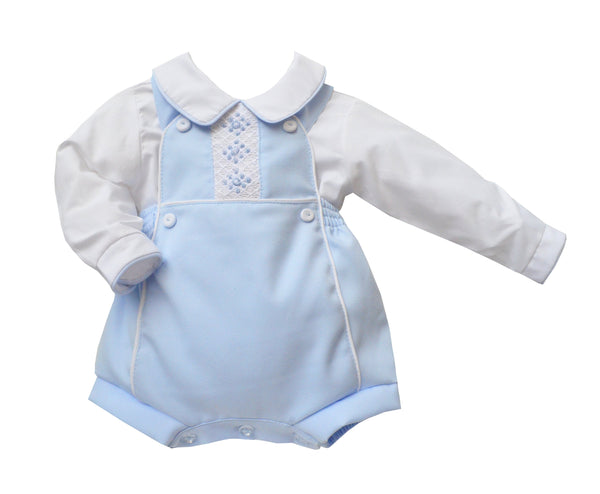 Pretty Originals Boys Blue & White Smocked Two Piece Set - MT02257