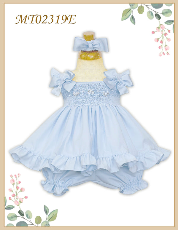 Pretty Originals Blue Hand Smocked Dress, Bloomers & Headband - MT02319