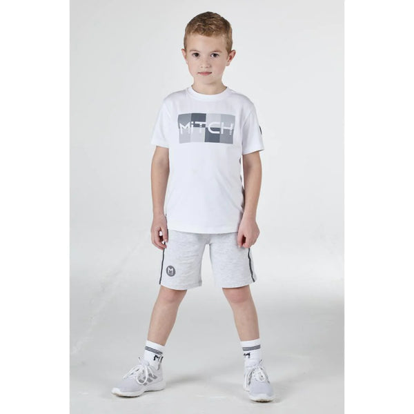 MiTCH -Older Boys White Squares T-shirt & Piping Shorts Set