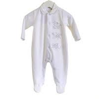 Unisex White Velour Embroidered Sleepsuit Babygrow - PP0301