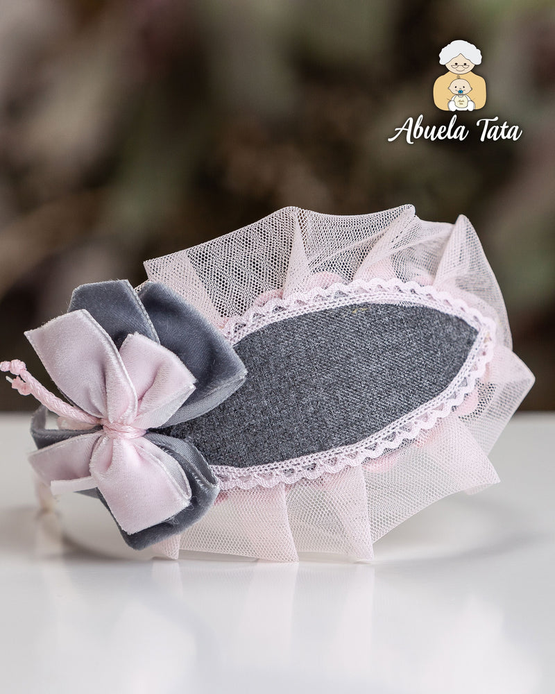 Abuela Tata Pink & Grey Tulle Dress With Bow On The Back - 2599326