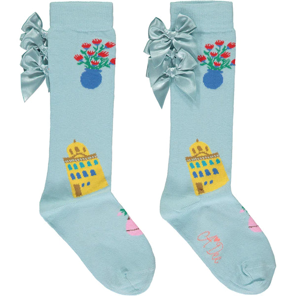 A Dee AOP Knee High Bow Socks - S231902 - URANDA