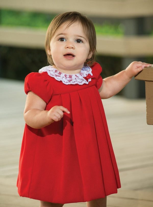 Sarah Louise Red Velvet Baby Girls Winter Dress 040000