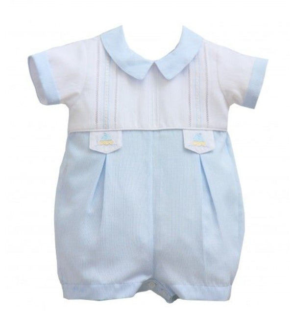 Pretty Originals Baby Boys Pale Blue And White Shortie/ Romper DL08039