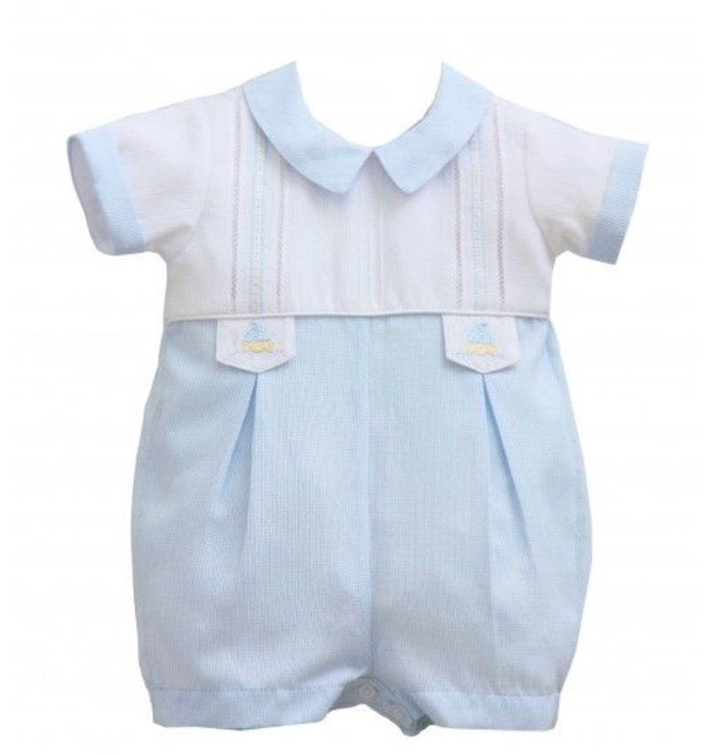 Pretty Originals Baby Boys Pale Blue And White Shortie/ Romper DL08039