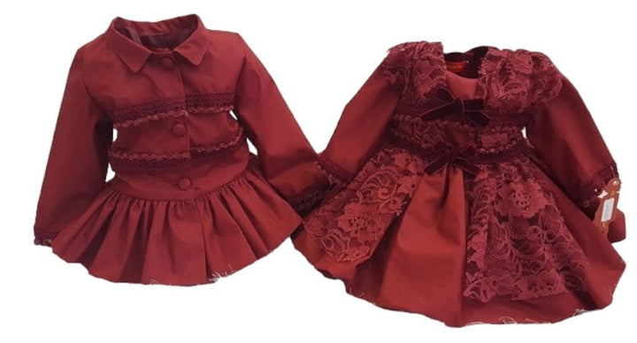 La Marquesita Real La Duquesa Burgundy Shirley Puffball Dress & Matching Hair Clip