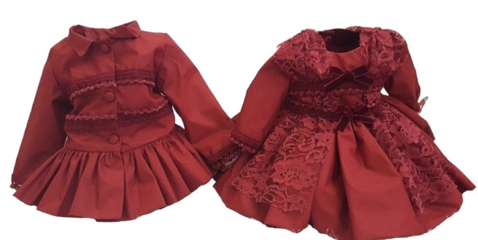 La Marquesita Real La Duquesa Burgundy Shirley Puffball Dress & Matching Hair Clip