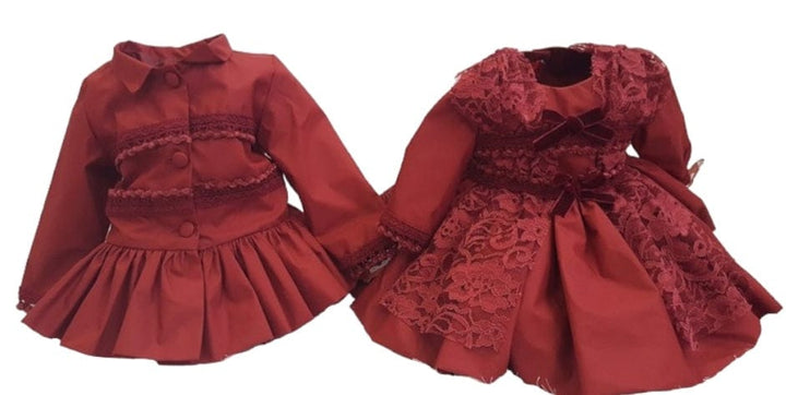 La Marquesita Real La Duquesa Burgundy Shirley Puffball Dress & Matching Hair Clip