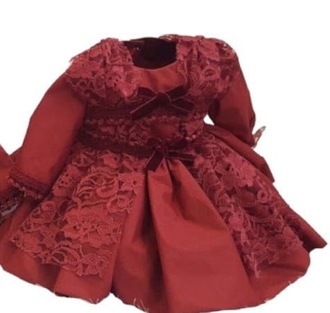 La Marquesita Real La Duquesa Burgundy Shirley Puffball Dress & Matching Hair Clip