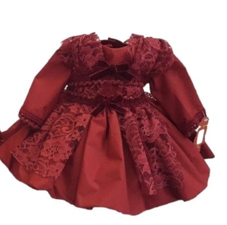 La Marquesita Real La Duquesa Burgundy Shirley Puffball Dress & Matching Hair Clip