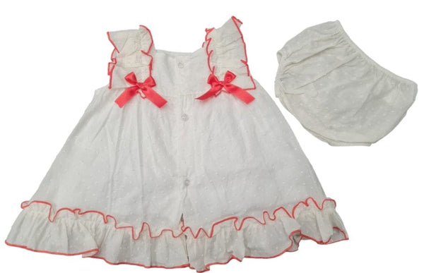 Lor Miral Ivory & Coral Baby Dress & Pants Set - 31053