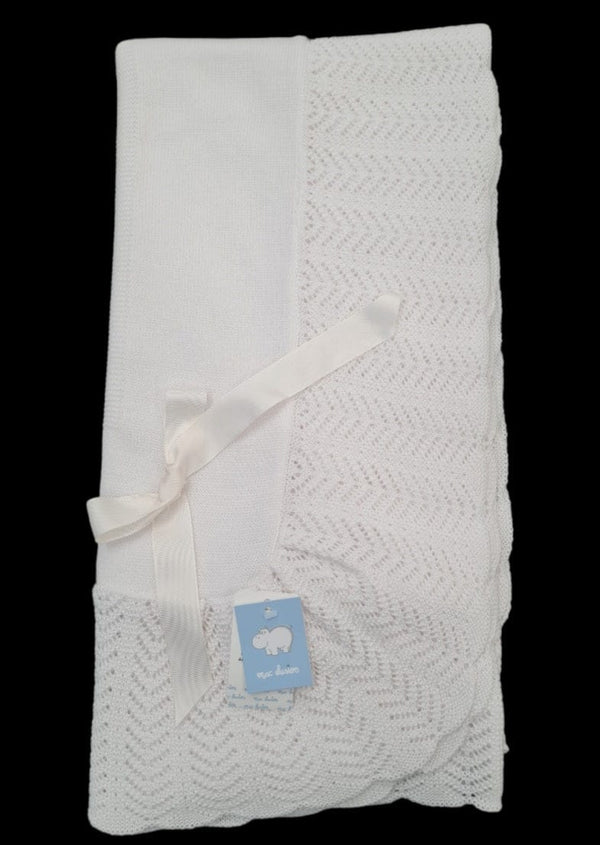 Mac ilusion Beautiful White Knitted Shawl With Ivory Bow - TO25 - Blanket