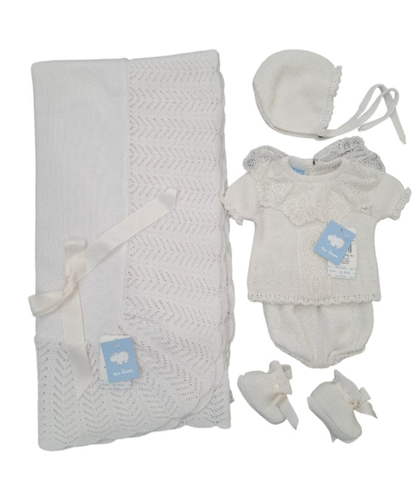 Mac ilusion Beautiful White Knitted Shawl With Ivory Bow - TO25 - Blanket