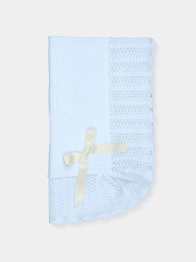 Mac ilusion Beautiful Blue Knitted Shawl With Ivory Bow - TO25 - Blanket