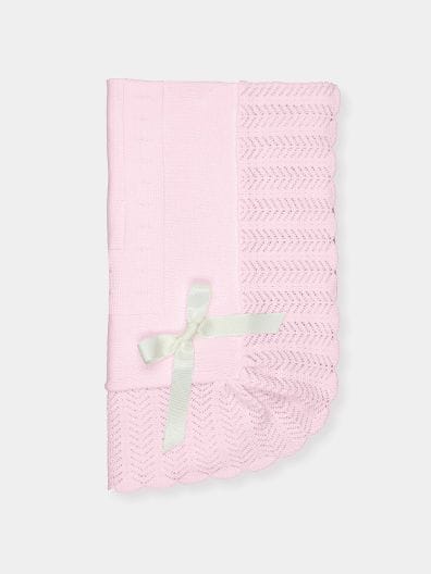 Mac ilusion Beautiful Rosa Pink Knitted Shawl With Ivory Bow - TO25 - Blanket