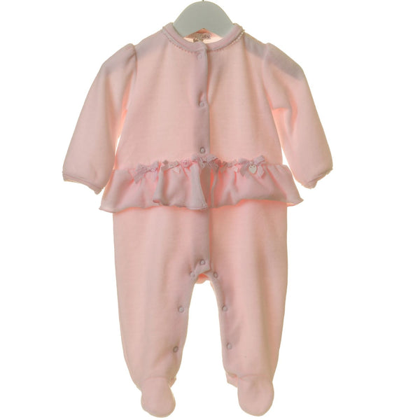 Blue Baby Pink Velour Sleepsuit With Bows & Organza Flowers Babygrow - TT0160