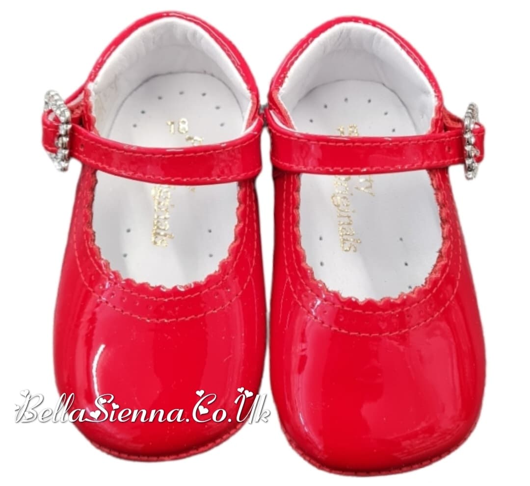 Pretty Originals Red Patent Leather Pram Shoes With Diamate Buckle - UE02191A