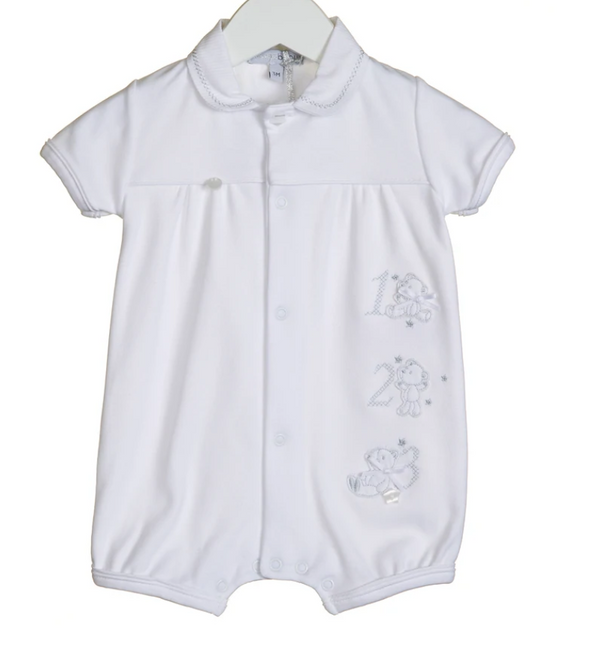Blues Baby White Unisex 123 Embroidery Romper - VV0203