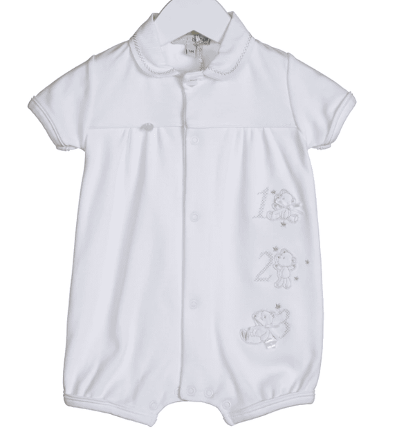 Blues Baby White Unisex 123 Embroidery Romper - VV0203