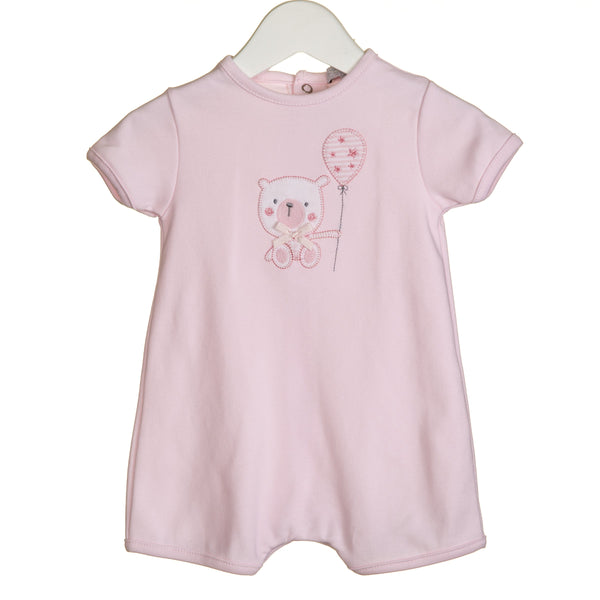 Blues Baby Girls Pink Bear Applique Romper - VV0278