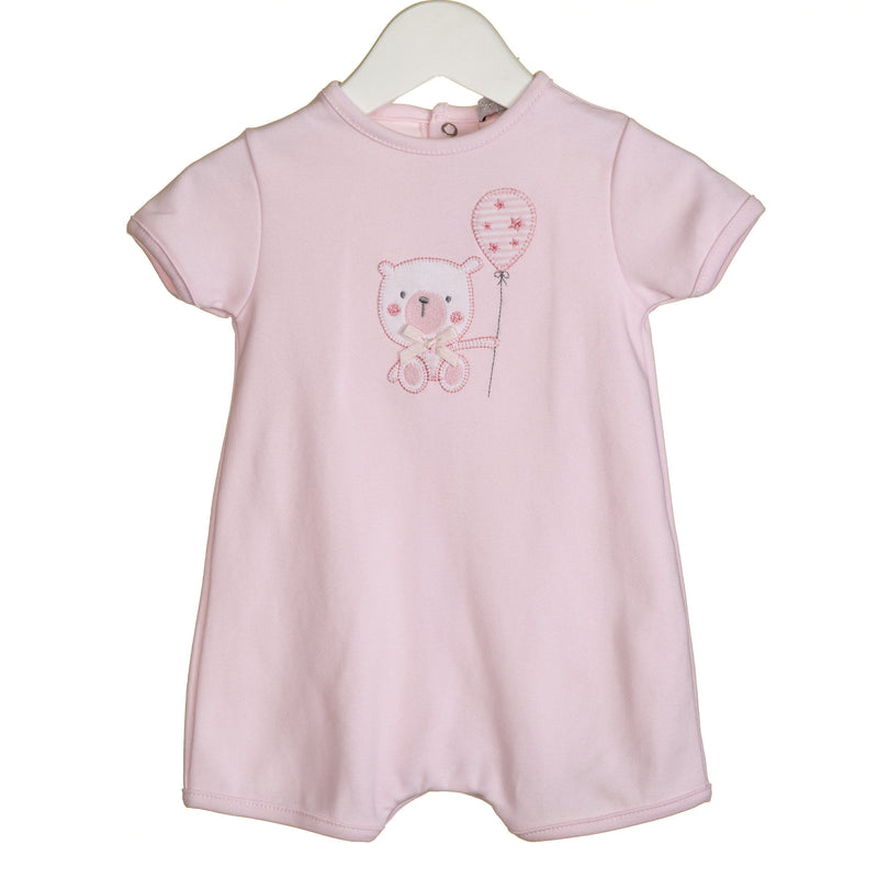 Blues Baby Girls Pink Bear Applique Romper - VV0278