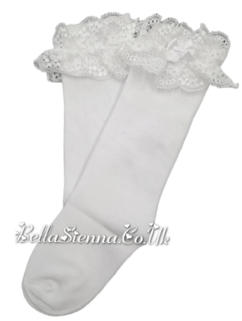 Dolce Petit Girls Knee High White Lace Top Socks