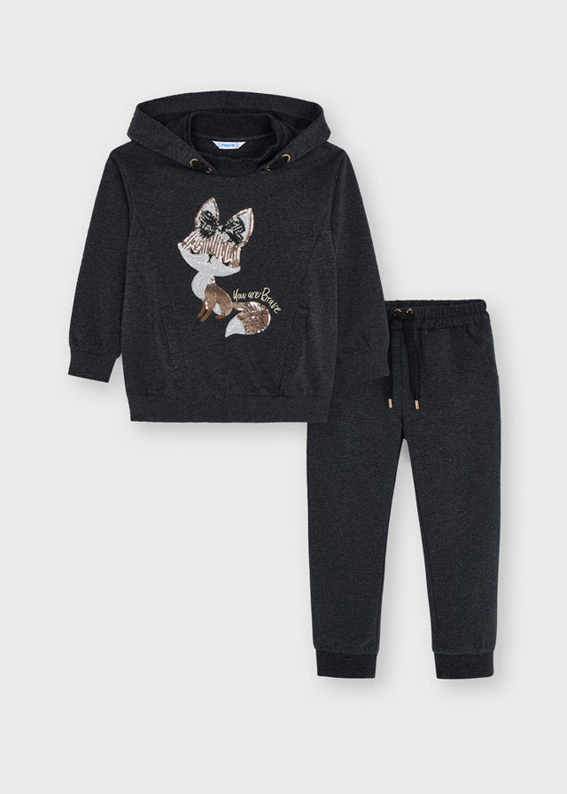 Mayoral Applique Jogging Set  For Girls - 4840 Grey Winter