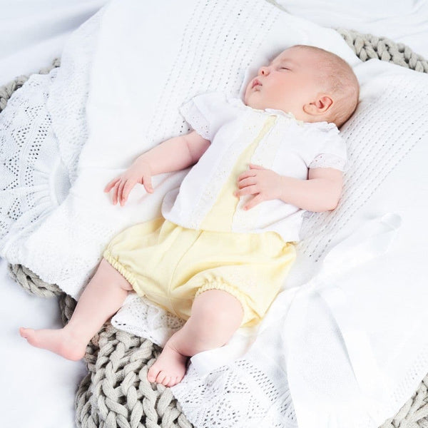 Dandelion Girls Cotton Pique Pants & Lace edge top - Lemon & White - AV6088