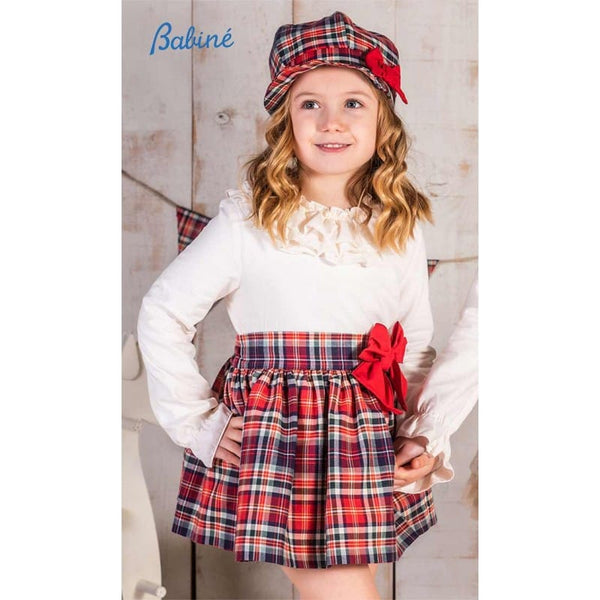 Babine Girls Ivory Blouse & Tartan Skirt Set - 2212039