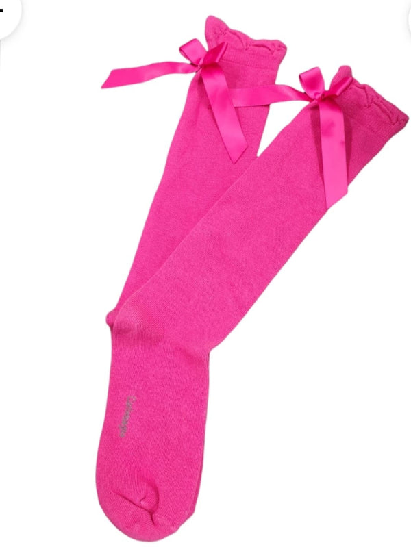 Carlomagno Bright Pink Knee High Bow Socks