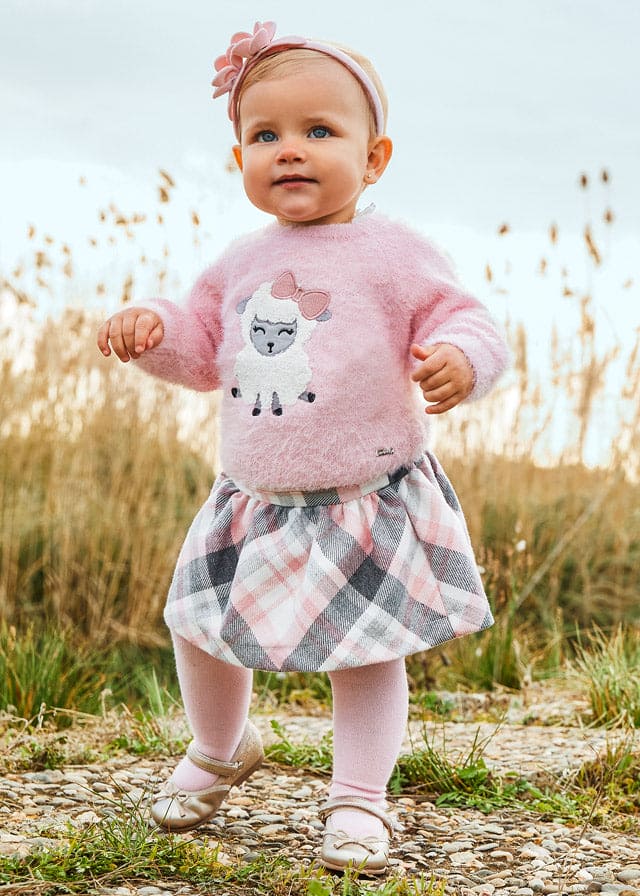 Mayoral Check skirt set with top for baby girl 2930 Pink (Jumper not included)