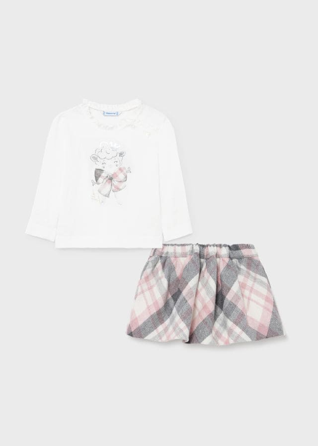 Mayoral Check skirt set with top for baby girl 2930 Pink (Jumper not included)