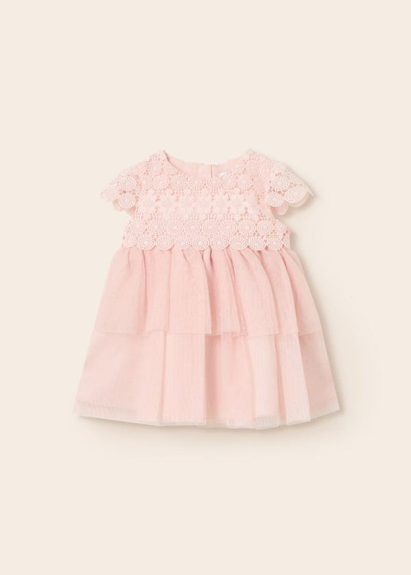 Mayoral Combined tulle and guipure baby dress 1950 Pink