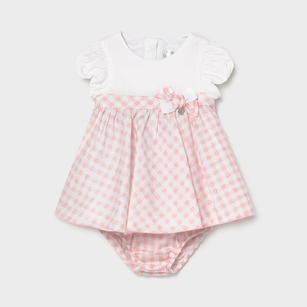 MAYORAL BABY GIRLS PINK AND WHITE CHECKED DRESS AND KNICKERS - 1803