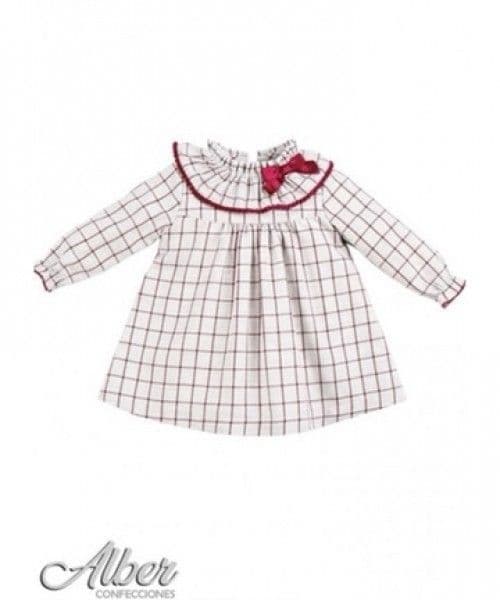 Alber Baby Girls Grey & Burgundy Check Dress - 3105